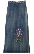 【アウトレット】KhawNah花柄刺繍デニムロングスカート　サイズS/M/L