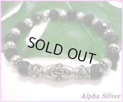 画像1: 【alpha silver】天然石8mmカットオニキス数珠ブレス　サイズS/M/L