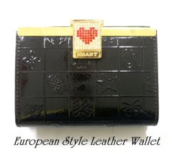 画像1: HEARTハートラインストーン入り　ショート財布　ブラック