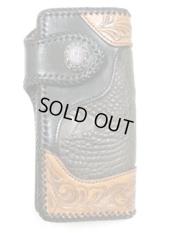 画像1: 牛革×クロコダイルmixカービング　レザーウォレット