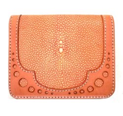 画像1: 牛革×カットスティングレイmixレザーウォレット　オレンジ