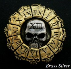 画像1: ヘル・スカルクロックコンチョ　Brass×Silver925　直径　35mm 