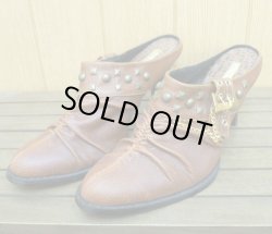 画像1: 【アウトレット】スタッズチェーン付　ウエスタンミュール(茶)23.0-23.5