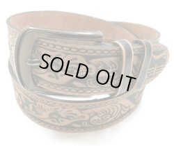 画像1: 牛革カービング花柄バッファロー　レザーベルト