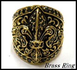 画像1: Brass百合紋ジュエルリング　ブラックジルコニア