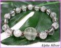 【alpha silver】天然石8mmクラック水晶数珠ブレス彫り龍水晶付 サイズS/M/L