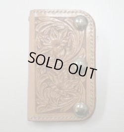 画像1: 牛革カービング リアルコインコンチョ付レザーウォレット ミドル