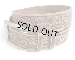 画像1: 牛革アラベスク型押し　レザーベルト　こげ茶