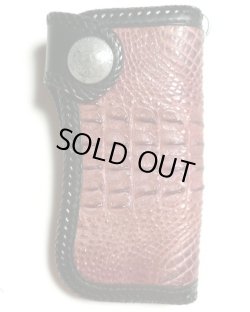 画像1: 牛革×ワニ革クロコダイル　レザーウォレット　パープル