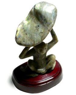 画像1: 天然石ラブラドライト彫刻モンキー置物 台座付