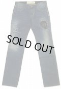 【アウトレット】HUHスタッズ十字架刺繍ジーンズ訳有品　サイズM/XLより