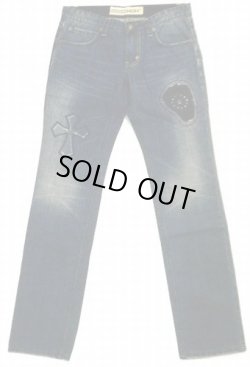 画像1: 【アウトレット】HUHスタッズ十字架刺繍ジーンズ訳有品　サイズM/XLより