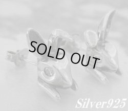 画像1: シルバーピアス ジルコニア付ラビット