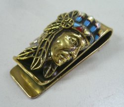 画像1: ブラス製　インディアン マネークリップ　ストーン付