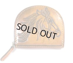 画像1: 牛革 手彫りカービングホース コインケース