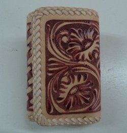 画像1: 極厚牛革花柄バスケットカービング6連キーケース　ヌメ