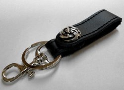 画像1: 牛革ベルトループ　キーホルダー 黒　silver925コンチョ