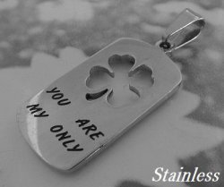 画像1: you are my only四つ葉プレート　ステンレスペンダント