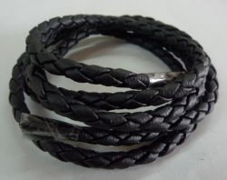 画像1: 牛革4mm編み紐黒100cm レザークラフト材料