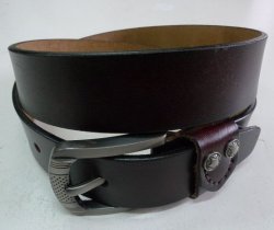 画像1: 牛革 星スタッズ付レザーベルト　こげ茶