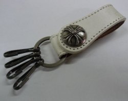 画像1: 牛革ベルトループ4連キーホルダー　ホワイト