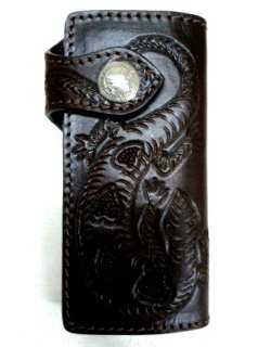 画像1: 牛革カービングリザード　レザーウォレット