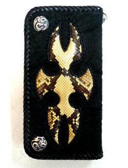 画像1: 牛革×サメ革×蛇革パイソンmix　レザーウォレット