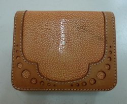 画像1: 牛革×カットスティングレイmixレザーウォレット　オレンジ