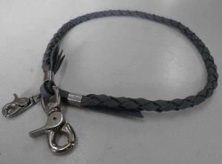 画像1: 牛革4本編みウォレットチェーン　灰