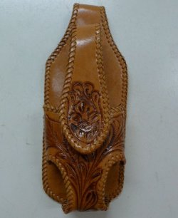 画像1: 牛革カービングウォレットホルダー　ヌメ