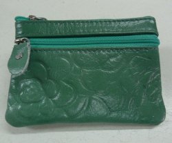 画像1: 牛革花柄型押しコインケース ライトブルー