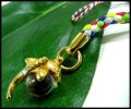 水晶8mm玉 ドルフィン ストラップ 透かしレッド