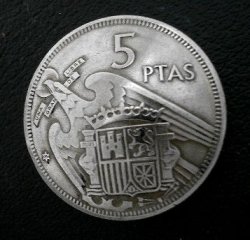 画像1: スペイン５ペセタa　コインコンチョ　直径23mm