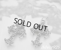 画像1: シルバーピアス　クロスブラックジルコニア