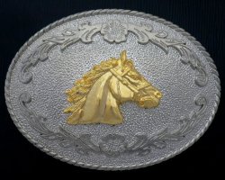 画像1: メタルバックル　唐草ゴールドホース