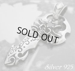 画像1: ブラックジルコニア付アラベスク彫り鍵型スカル トップ