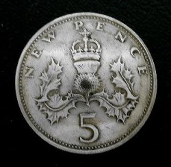 画像1: イギリス５ペンス　コインコンチョ　直径23mm
