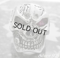 画像1: ギャングスカルリング レッドジルコニア