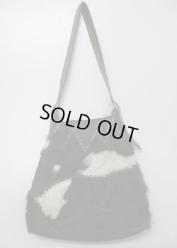 画像1: 牛革×本ハラコ両面スタッズ肩掛けハンドバッグ