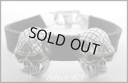 画像1: シルバースカル×牛革コンビ　レザーブレス