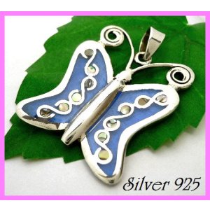 画像: シェルペンダント　蝶ブルー