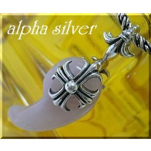 画像: 天然石勾玉ローズクォーツsilverクロス