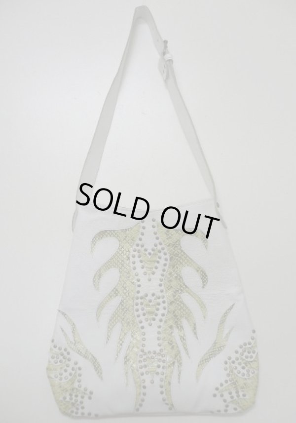 画像1: 牛革蛇柄スタッズ肩掛けハンドバッグ