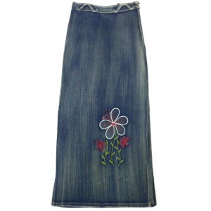 画像: 【アウトレット】KhawNah花柄刺繍デニムロングスカート　サイズS/M/L