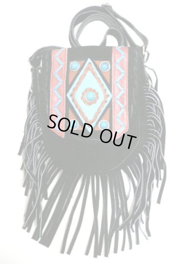 画像1: 牛革スウェードウエスタン　ショルダーバッグ