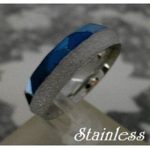 画像: ステンレスリング　ラメ＆カットブルー