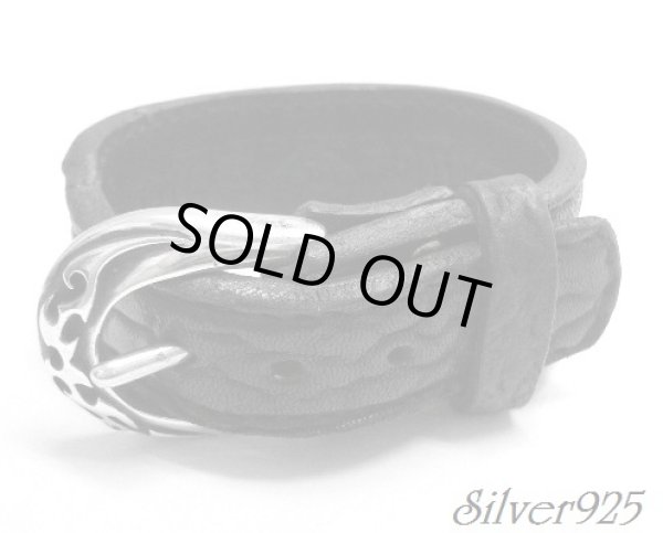 画像1: silver925バックル本革レザーブレス