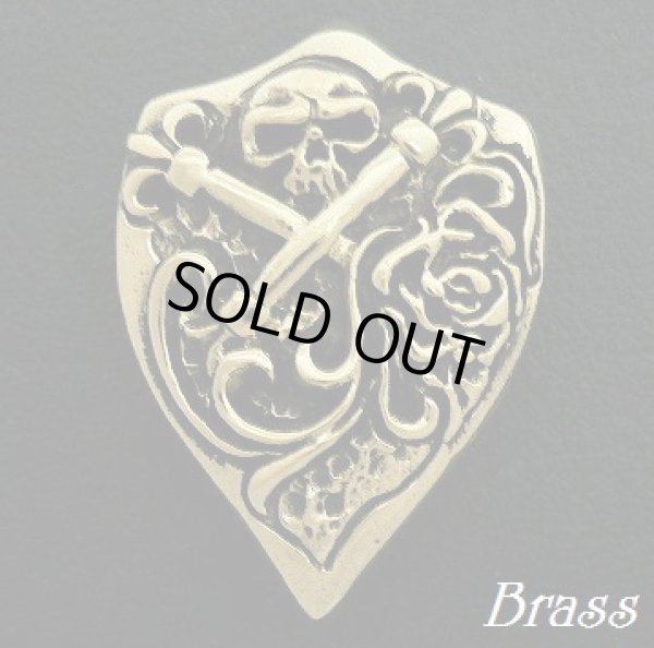 画像1: シールドスカル　ブラスコンチョ　直径　32mm