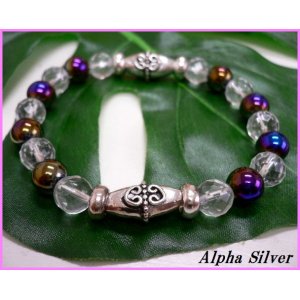 画像: 【alpha silver】天然石8mmオニキスオーラ×カット水晶数珠ブレス　サイズS/M/L