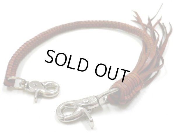 画像1: 牛革9本スクエア編み込みウォレットチェーン　茶